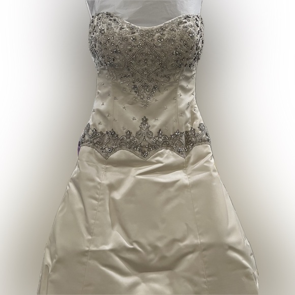 Platinum Priscilla of Boston Elegant Ivory Crystal Embellished Wedding Dress - Picture 4 of 15